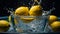 lemons are being splashed in the water with a dark background ubmerged Citrus High-Speed Capture