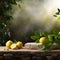 Lemons fruits backgrounds with empty wooden table. Generated AI