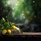 Lemons fruits backgrounds with empty wooden table. Generated AI