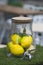 lemons in the jar as a decoration of entrance of cafe