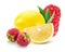 Lemons and raspberries isolated on the white background