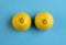 Lemons in shape of woman breast with nipple piercing on blue background
