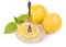 Lemons - slices and fruit on crystal saucer, vintage Fork for le