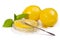 Lemons - slices and fruit on crystal saucer, vintage Fork for le