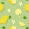 Lemons. Summer citrus seamless pattern with lemons and slices.