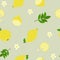 Lemons. Summer citrus seamless pattern with lemons, slices, leaves and flowers.