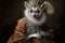 Lemur in baroque dress, concept of Fashion in non-human animals, created with Generative AI technology