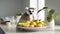 Lemur Catta enjoys citrus delights in a modern apartment, exemplary pet care.