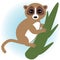 Lemur on green branch on white background. vector