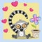 Lemur with heart and flower