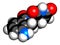 Lenalidomide multiple myeloma drug molecule. 3D rendering. Atoms are represented as spheres with conventional color coding:.