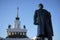 Lenin Statue looms over the All-Russian Exhibition Center, Moscow