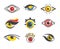 Lens concept abstract eyes with color pupils isolated icons