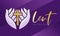 Lent, fast pray and give text - Praying Hands Holding gold Cross crucifix sign on purple background vector design