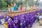 Lent procession walks over dyed sawdust carpet, Antigua, Guatemala