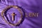 Lent season, Holy week and Good friday concept. Crown of torns and cross on purple background