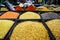 Lentil spices beans grains in a store in India.