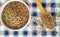 Lentils in ceramic bowl and spoon