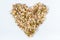 Lentils and chickpeas healthy sprouts in shape of heart containing vitamins and minerals. White background