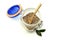 Lentils wooden spoon on wooden background. Marc 19, 2016