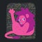 Leo. Funny zodiac sign. Colorful vector illustration of pink lion pulling paw up in hand-drawn sketch style on dark