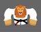 Leo in judo kimono. Karate Lion mascot. Angry sport animal