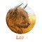 Leo metal ox year horoscope zodiac sign isolated. Digital art illustration of chinese new year symbol, astrology lunar