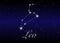 Leo zodiac constellations sign on beautiful starry sky with galaxy and space behind. Lion horoscope symbol constellation