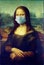 Leonardo da Vinci`s Mona Lisa painting with mask to protect himself from the Covid-19 coronavirus