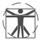 Leonardo Da Vinci Vitruvian Man solid icon, science concept, Human body in circle and square sign on white background