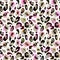 Leopard Animal skin seamless pattern with pink, black, beige and orange spots of watercolor paint.