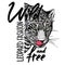 Leopard close-up and inscription `Wild and free`. Vector poster.