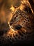 leopard closeup portrait in savanna - warm evening - generative AI