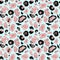 Leopard coat seamless pattern. Animal skin repeat print with pink and black spots on blue background.