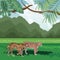 Leopard felines tropical fauna and flora landscape