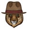 Leopard, jaguar face. Fedora classic hat.