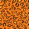 Leopard or jaguar seamless pattern made of fall leaves. Trendy animal print with autumn colors. Vector background for
