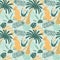 Leopard jungle pattern. Summer tropical palm leaves, wild animal background. Large leaves. Safari animal print. Cute