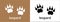 Leopard paw print trail icon. Cat or dog foot print track icons vector set. Black and white. Isolated vector illustration. Paw