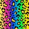 Leopard rainbow seamless pattern. Animalistic pattern. Hand-drawn vector background.