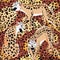 Leopard seamless pattern. Safari style. Composition with different snarling leopards and leopard dots.