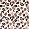 Leopard skin print with brown, beige and black spots on white background. Wild exotic animal print, hand painted