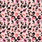 Leopard skin seamless pattern with pink, black, beige and orange spots of watercolor paint. Hand painted cheetah repeat background