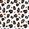 Leopard skin seamless pattern on white background. Watercolor hand painted cheetah endless print with brown and black spots.