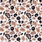 Leopard skin seamless pattern on white background. Wild animal coat print with black and brown spots