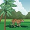Leopard walking grass palms tree tropical fauna and flora landscape