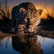 Leopard at waterhole  Made With Generative AI illustration