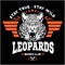 Leopards - custom motors club t-shirt vector logo on dark background. Premium quality bikers band logotype t-shirt