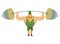 Leprechaun and barbell sports. Bench press barbell above his head