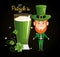 Leprechaun with beer saint patrick card